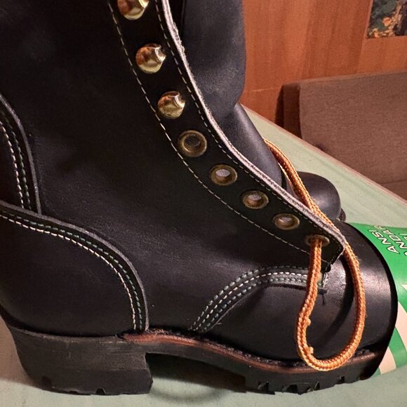 NEW Vtg Georgia Steel Toe Logger Black Biker Punk Boots Mens 7 E Womens 8.5 / 9 - Picture 2 of 11